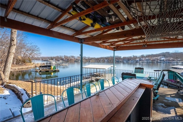 view of dock with a water view