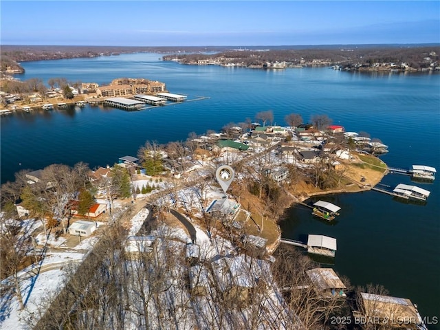 drone / aerial view featuring a water view