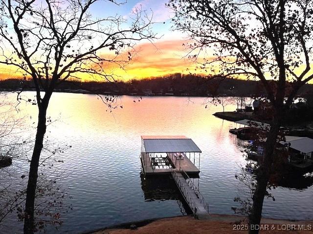 view of dock with a water view