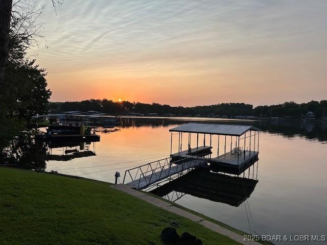 view of dock with a water view