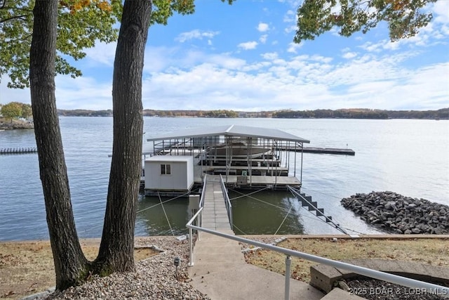 view of dock featuring a water view