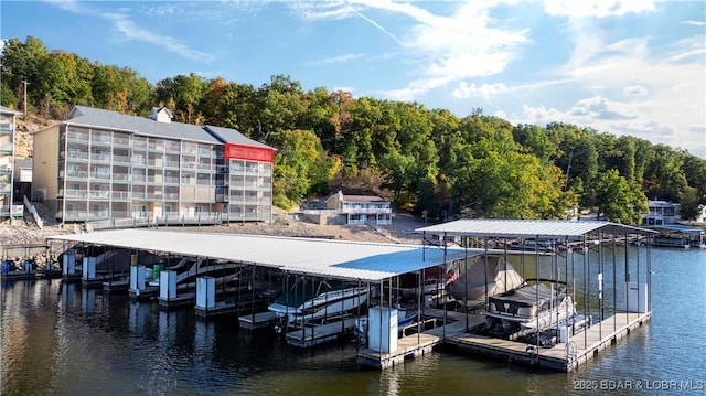 dock area featuring a water view