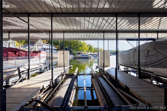 view of dock featuring a water view