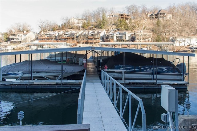 view of dock featuring a water view