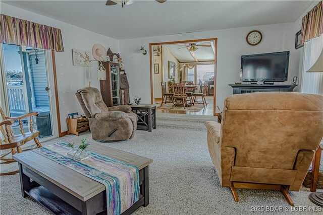 living room featuring ceiling fan