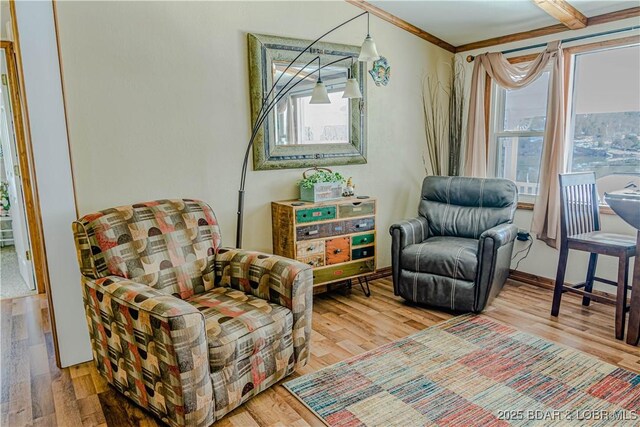 sitting room featuring crown molding and hardwood / wood-style floors