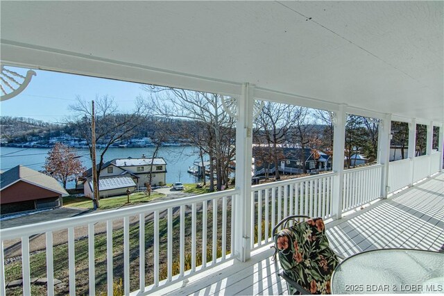 deck with a water view