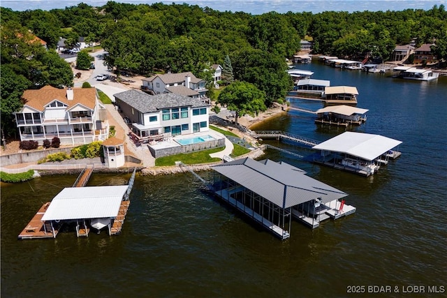 dock area with a water view