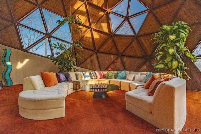 living room featuring wooden walls