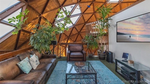 sunroom featuring lofted ceiling with beams and wood ceiling