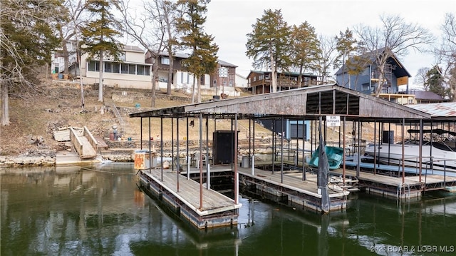 view of dock with a water view