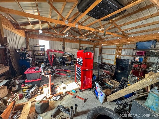 garage with metal wall