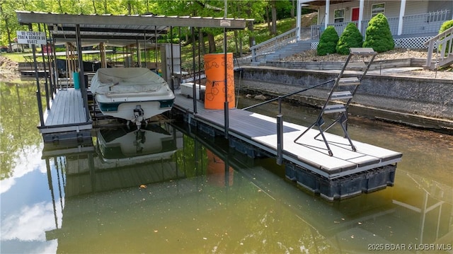 dock area with a water view