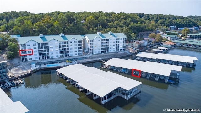 aerial view featuring a water view