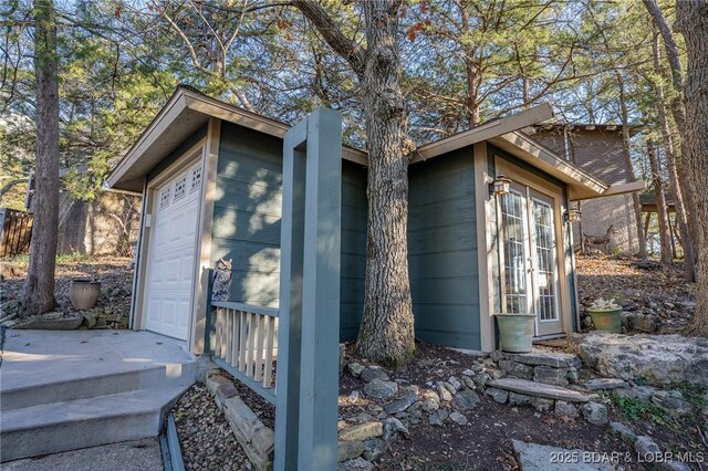 exterior space featuring a garage