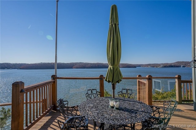 deck with a water view