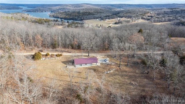 birds eye view of property with a water and mountain view