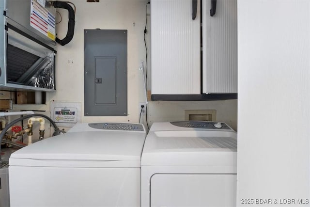 laundry area featuring electric panel and washing machine and dryer