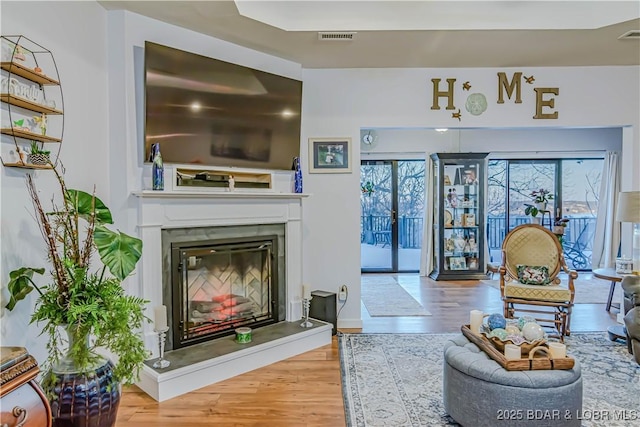 living room with hardwood / wood-style floors