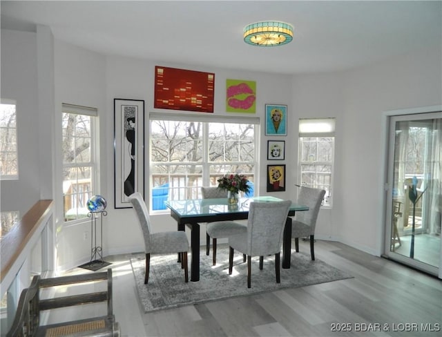 dining space featuring light wood-type flooring