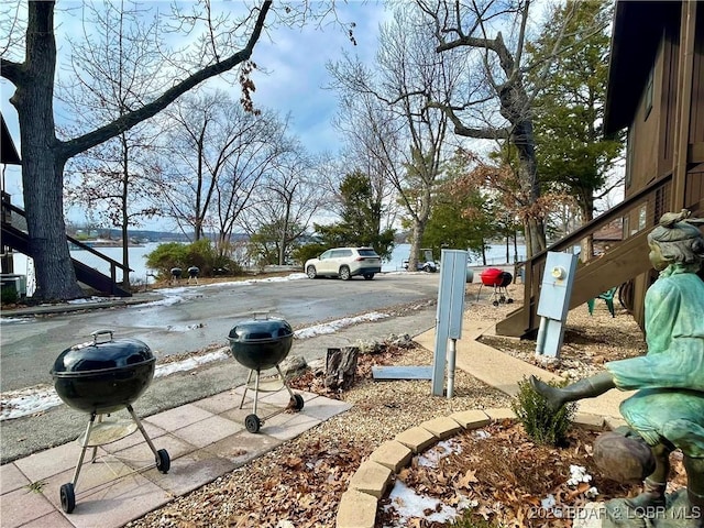 view of road with a water view