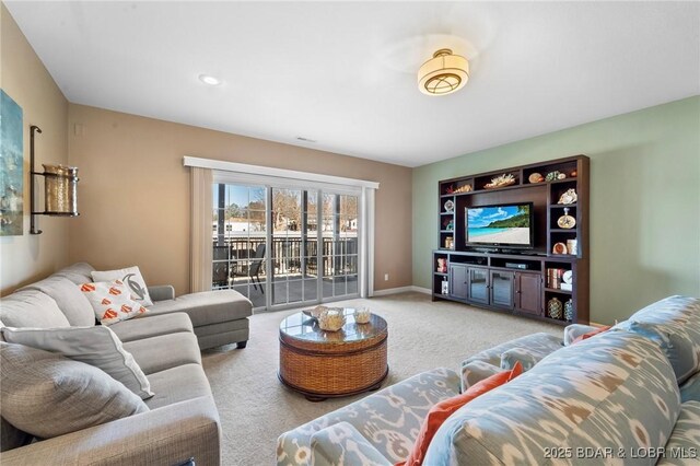 living room with carpet flooring