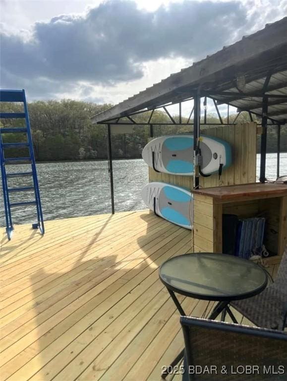 view of dock with a water view