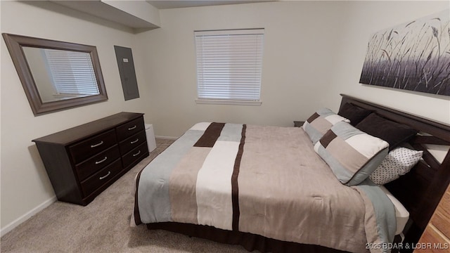 carpeted bedroom featuring electric panel