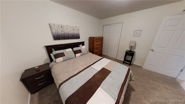 bedroom with carpet flooring and a closet