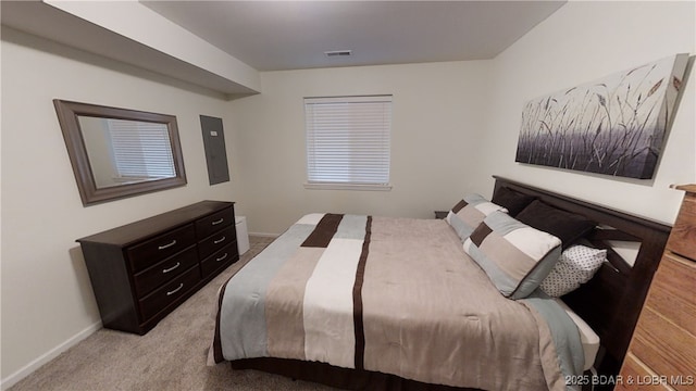 carpeted bedroom with electric panel