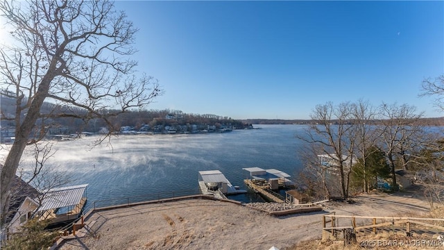 view of dock with a water view