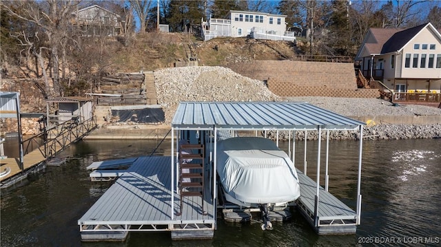 view of dock featuring a water view