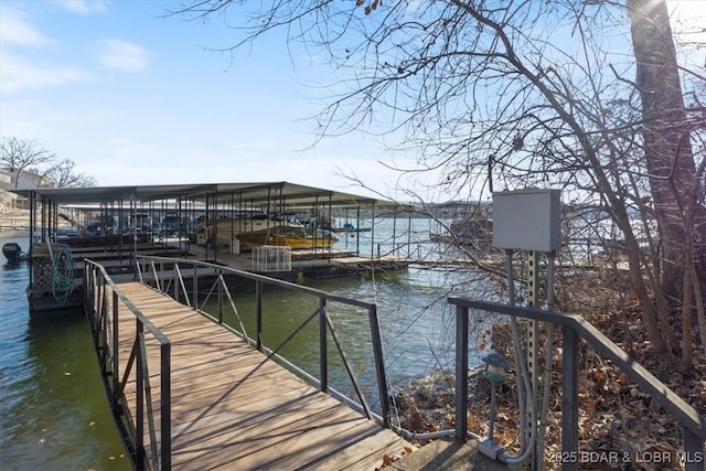 view of dock with a water view