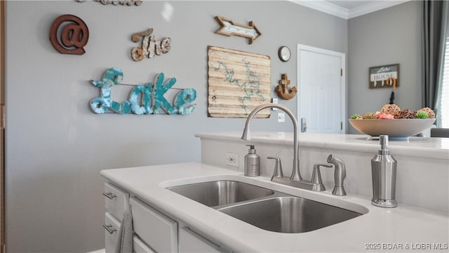 kitchen with crown molding and sink