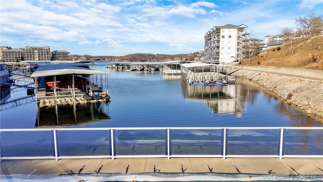 dock area featuring a water view