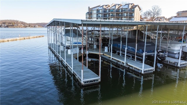 view of dock with a water view