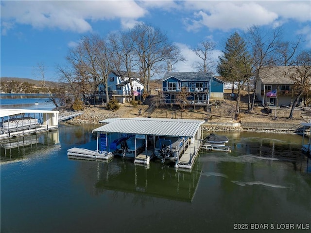 view of dock with a water view