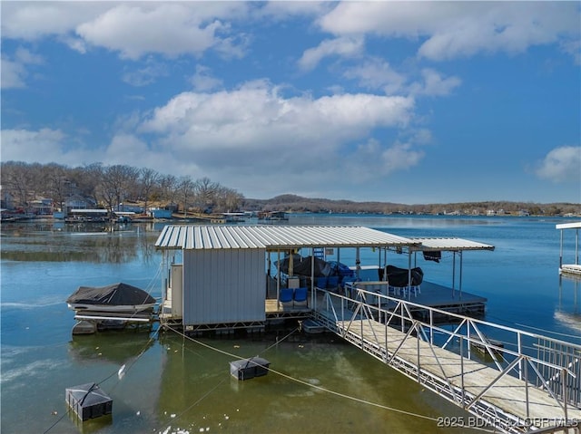 view of dock with a water view