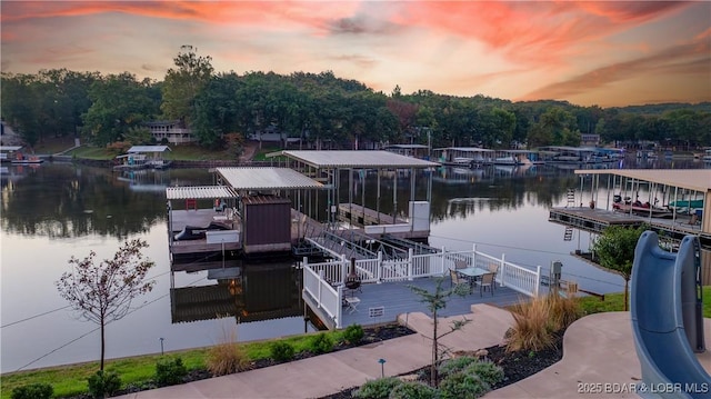 view of dock featuring a water view