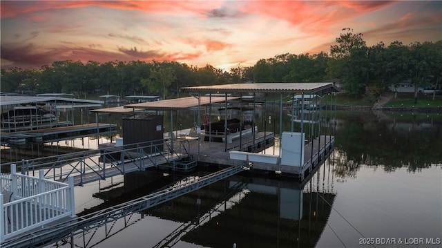 dock area with a water view