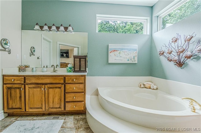 bathroom with vanity and a tub