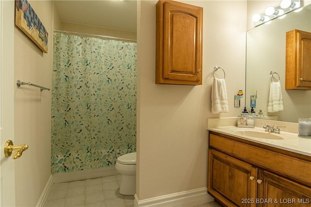 full bathroom featuring vanity, shower / tub combo, and toilet