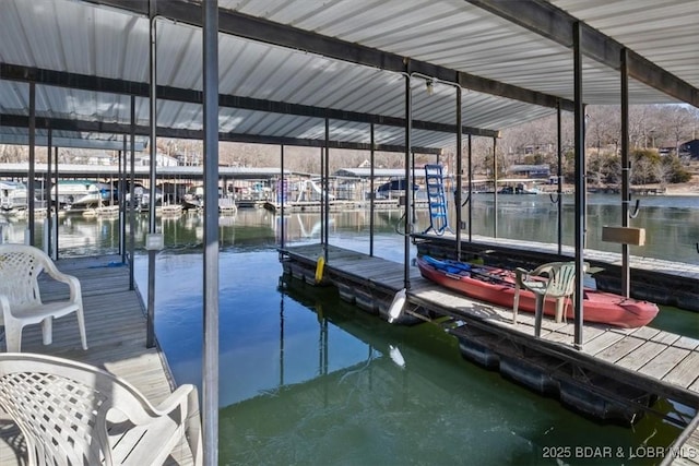 view of dock with a water view