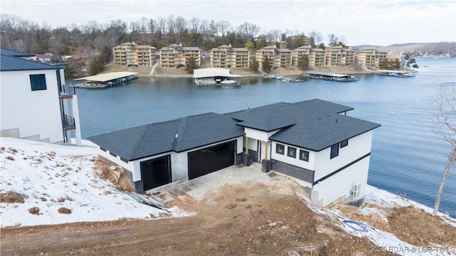 aerial view featuring a water view