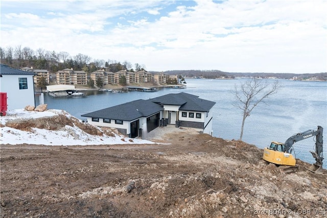 view of dock with a water view