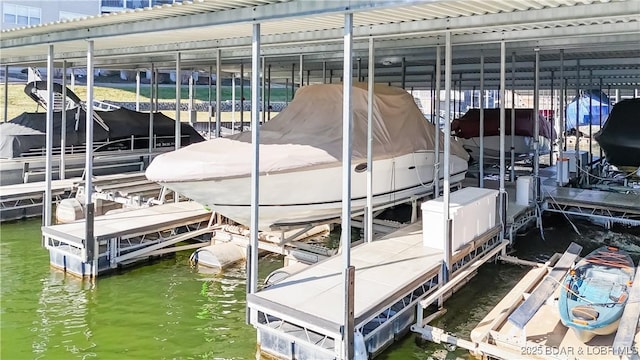 view of dock with a water view