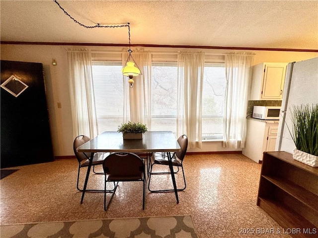 dining space featuring a textured ceiling