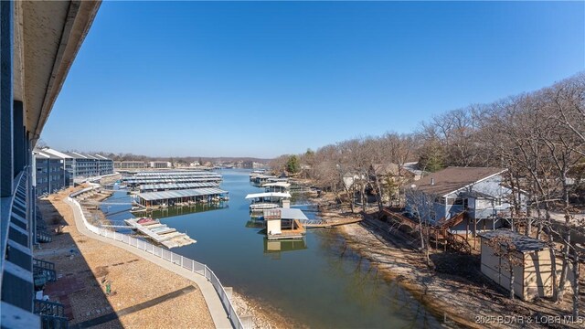 view of water feature with a boat dock