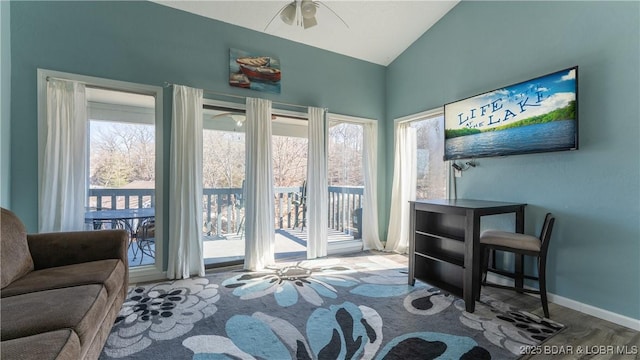 sunroom with lofted ceiling