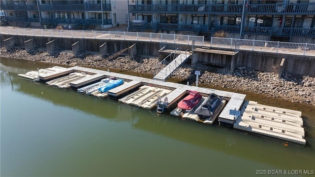 view of dock with a water view